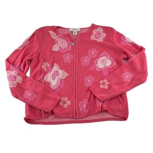 Doncaster Women's Sweater Cardigan Full Zip size Large Pink Floral Cottagecore